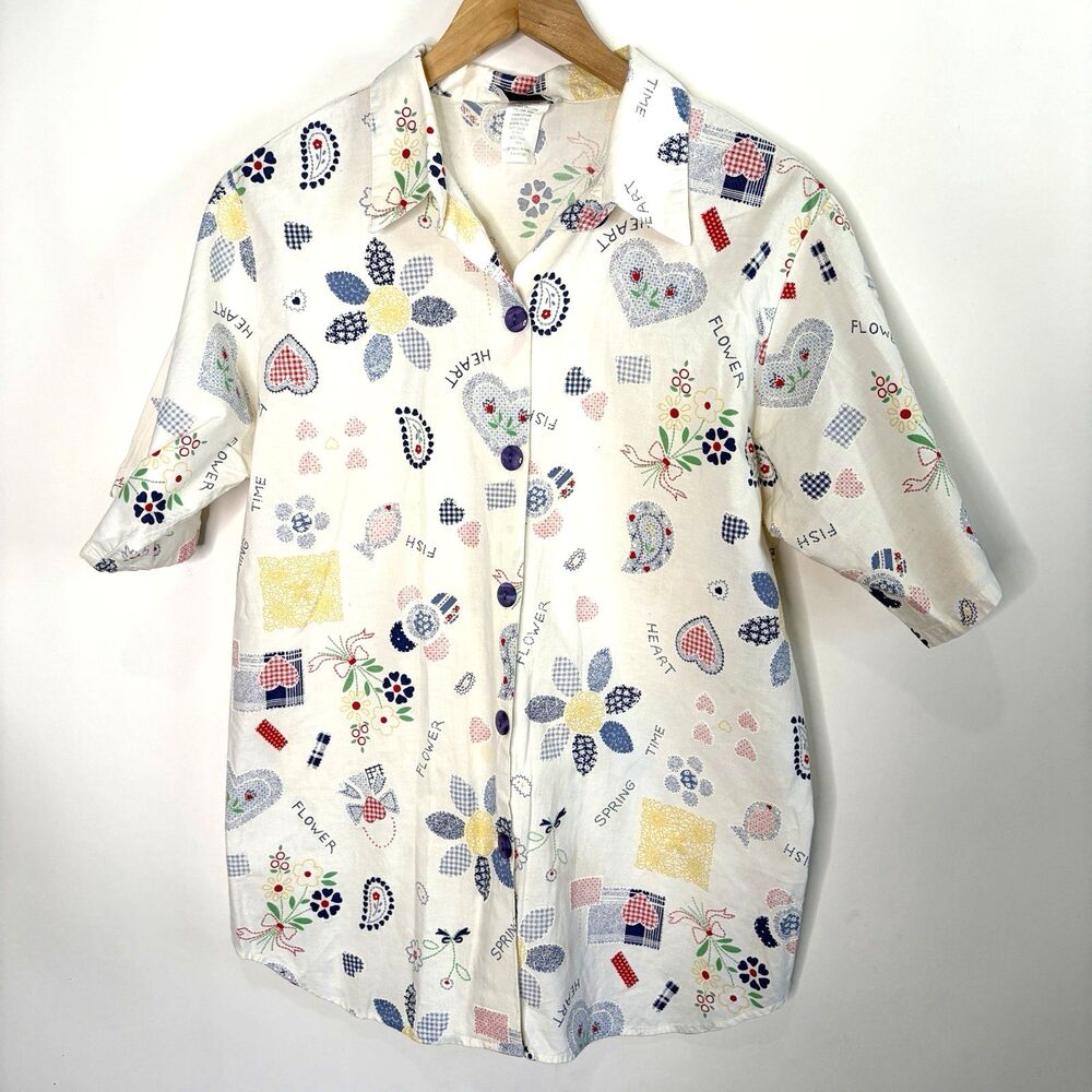 Vintage Separate Issue Button Up Cottagecore Spring Flower Heart Women Size 18W